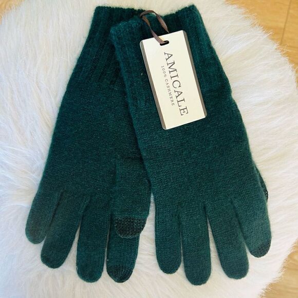 AMICALE Cashmere Touch Screen Tech Knit Gloves, Luxurious, 100%, Dark Green, NWT - Picture 1 of 11